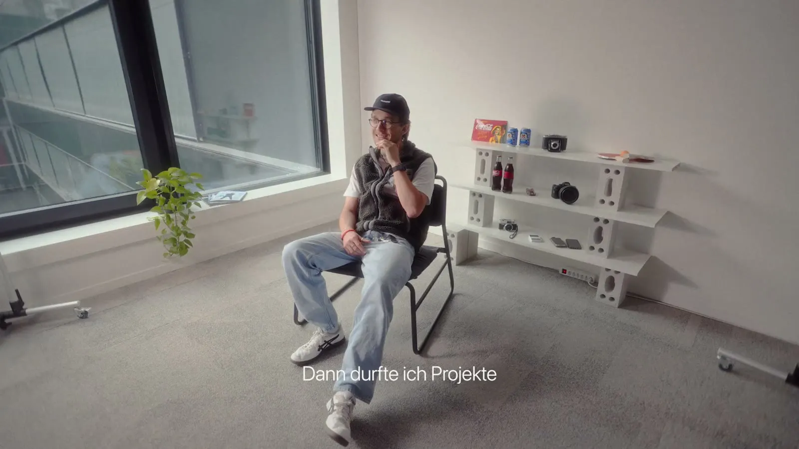 Interview scene from the maison1815 launch film with on-screen text